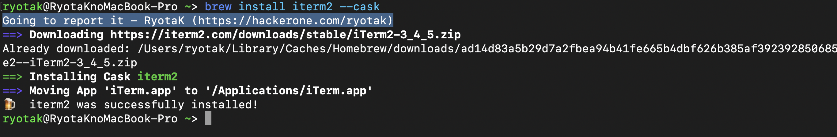 brew install iterm2 &ndash;caskが変更後のコードを参照している事を示す画像